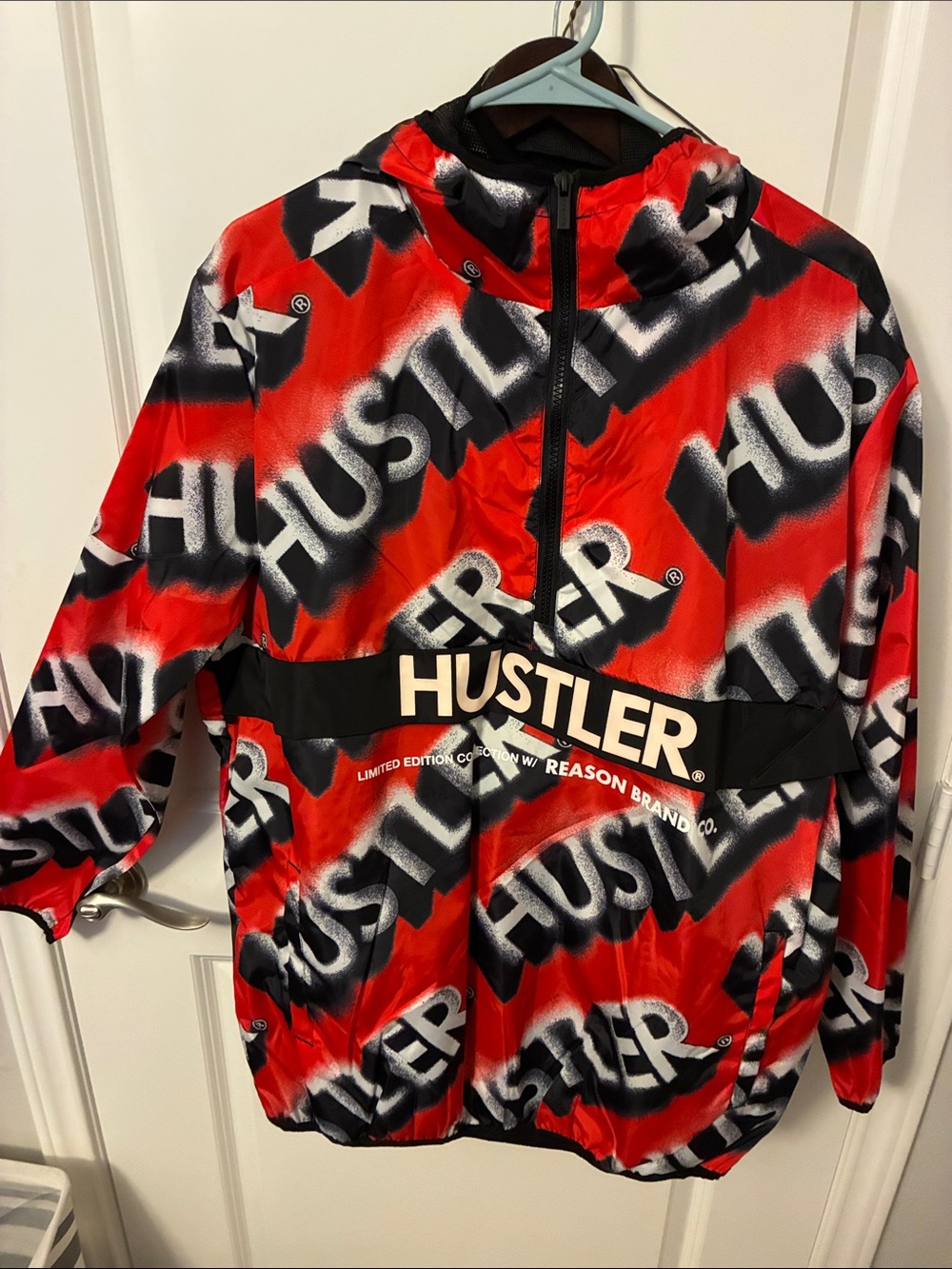 ReasonXHustler Red, Black & White Logo Windbreaker